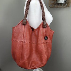 The Sak Indio Sierra Tote Brown Red Leather Large Hobo Bag